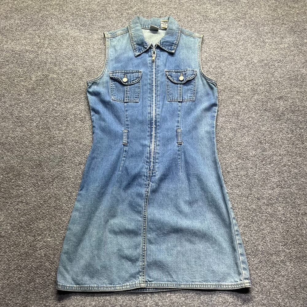Vintage GAP Womens Denim Mini Dress Full Zip Sleeveless 90s Y2K Blue Size 2